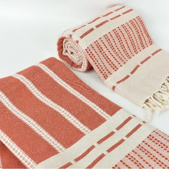 S X S W Desert Red Towel Blanket FLiPSiDE Threads Anthropologie Organic Cotton - Picture 2 of 13